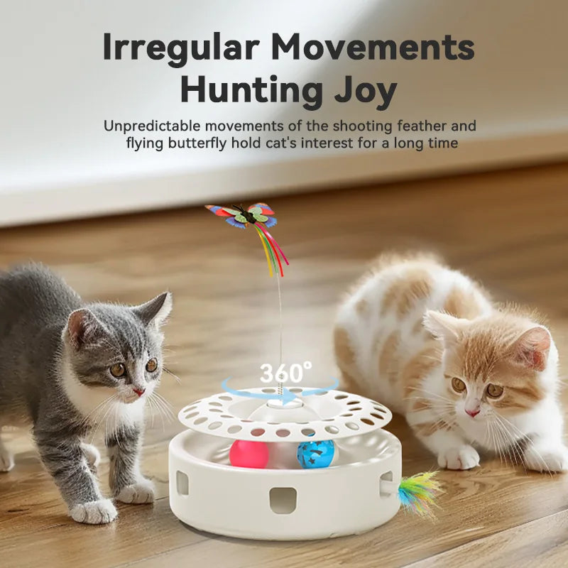 ROJECO Automatic Cat Toys 3 in 1 Wireless Kitten Toy With Cat Teasing Stick Ambush Feather Track Ball Adjustable Interactive Toy