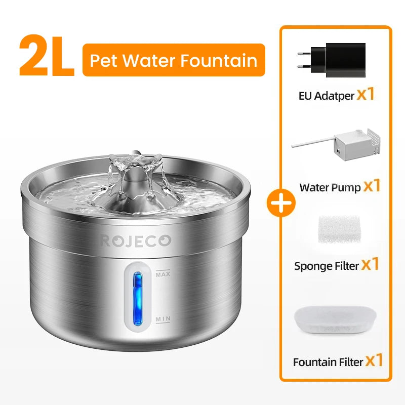 ROJECO Stainless Steel Cat Water Fountain 2L