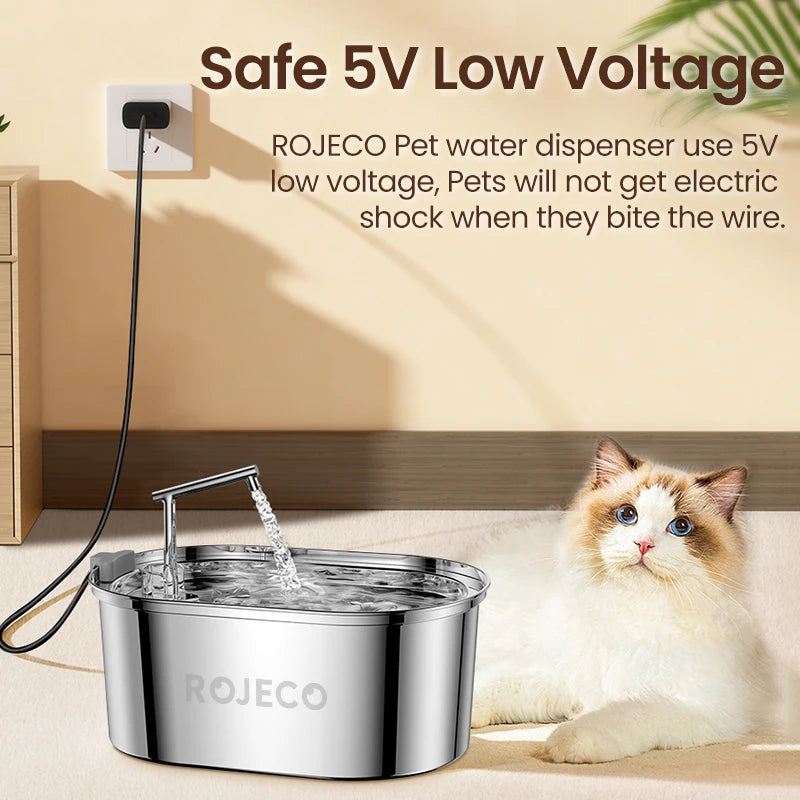 ROJECO Stainless Steel Cat Water Fountain 3.2L Automatic Dog Drinker Drinking Fountain For Cats Pet Water Dispenser Accessories