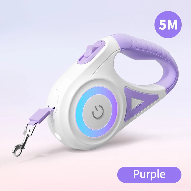 ROJECO 5M Automatic Dog Leash Retractable LED Luminous Leading Fashion Light Straps For Dog Puppy Pet Flexi Walking Running Lead