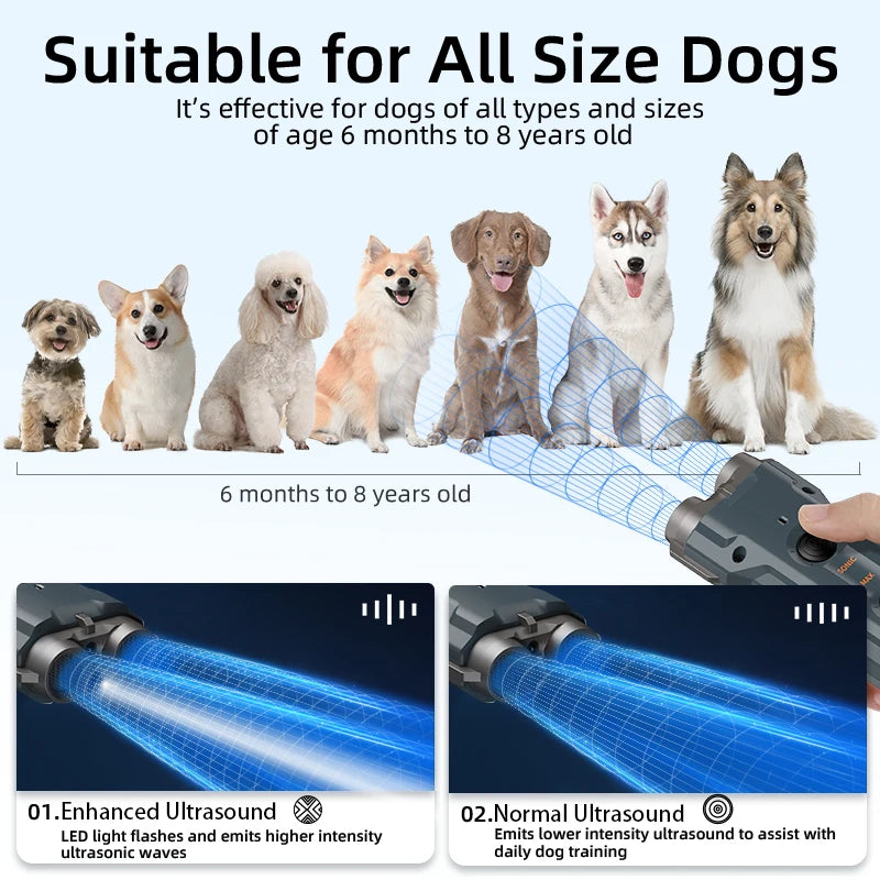 ROJECO 2 In 1 Training & Anti Barking Device Ultrasonic Dog Repeller With Flashlight Stop Attack Rechargeable Repeller For Dog