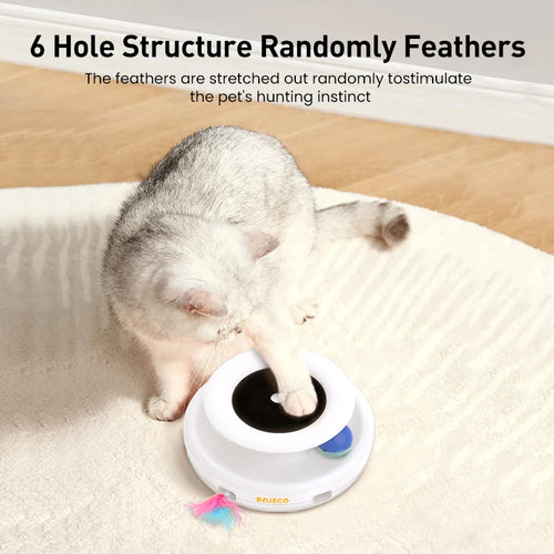 ROJECO 2 In 1 Interactive Electronic Pet Toys Smart Rolling Ball For Cats Rechargeable Feather Duster Cat Toys With Replacement