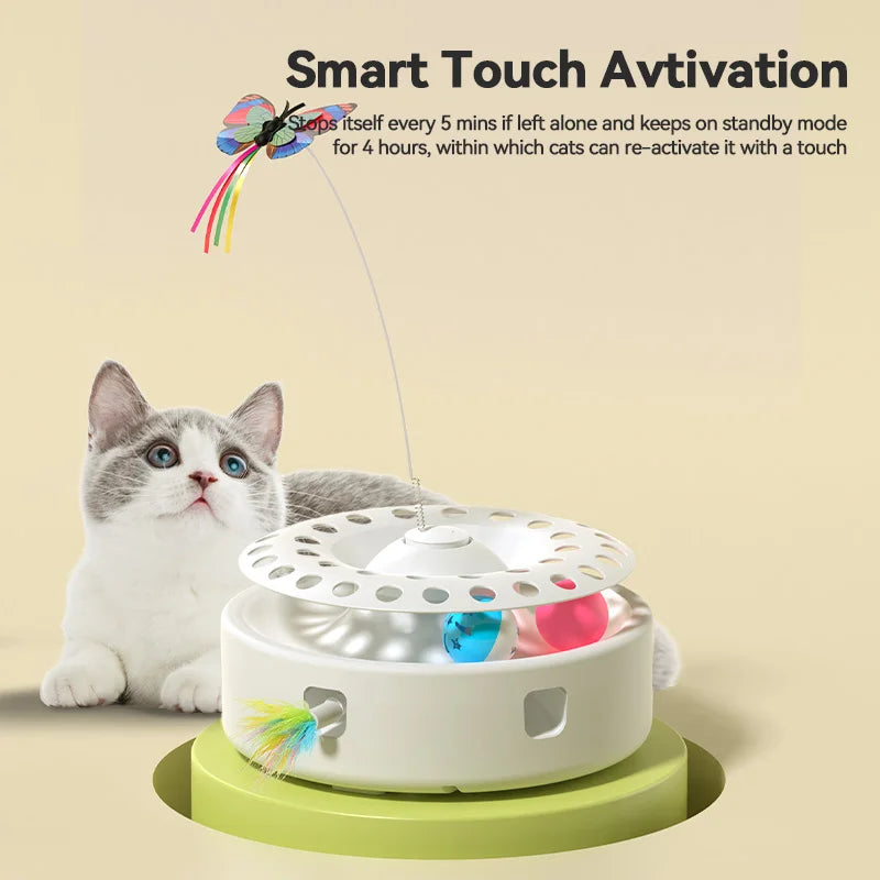 ROJECO Automatic Cat Toys 3 in 1 Wireless Kitten Toy With Cat Teasing Stick Ambush Feather Track Ball Adjustable Interactive Toy