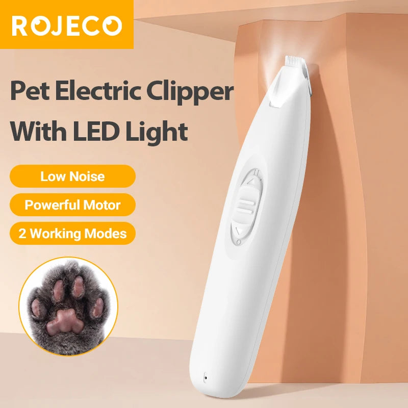 ROJECO Dog Hair Trimmer With LED Light Pet Electric Clipper Rechargeable Cat Claw Hair Trimmer Dog Foot Haircut Grooming Shaver