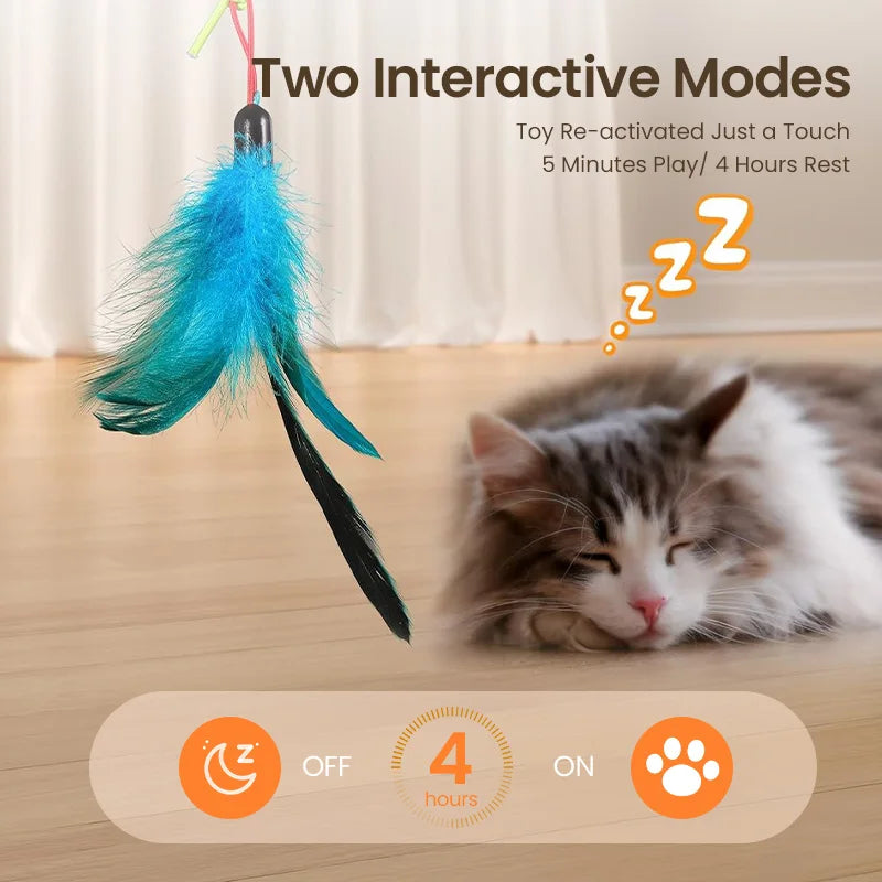 ROJECO Automatic Cat Toys Interactive 2 in 1 Cat Laser Toy With Retractable Hanging Feather Fun Toy For Cats Dogs Pets Kitten