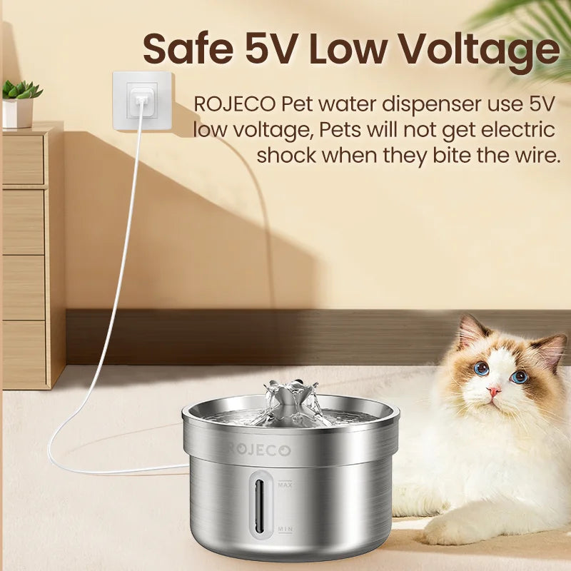 ROJECO Stainless Steel Cat Water Fountain 2L