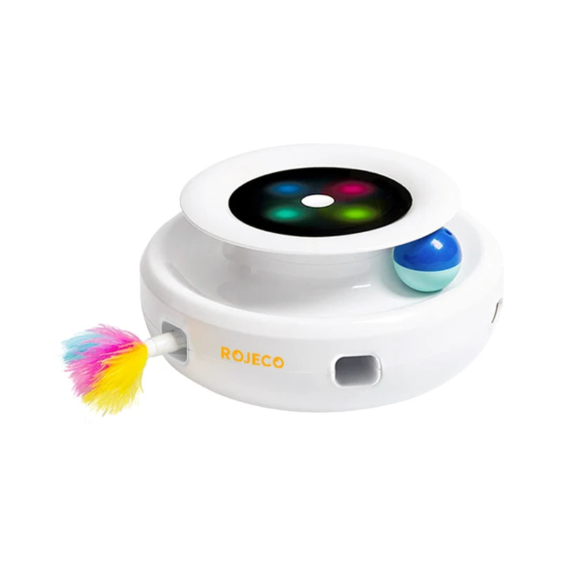 ROJECO 2 In 1 Interactive Electronic Pet Toys Smart Rolling Ball For Cats Rechargeable Feather Duster Cat Toys With Replacement