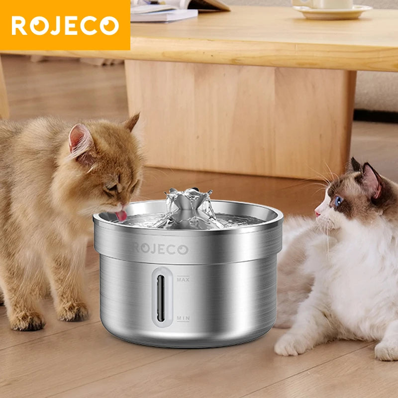 ROJECO Stainless Steel Cat Water Fountain 2L