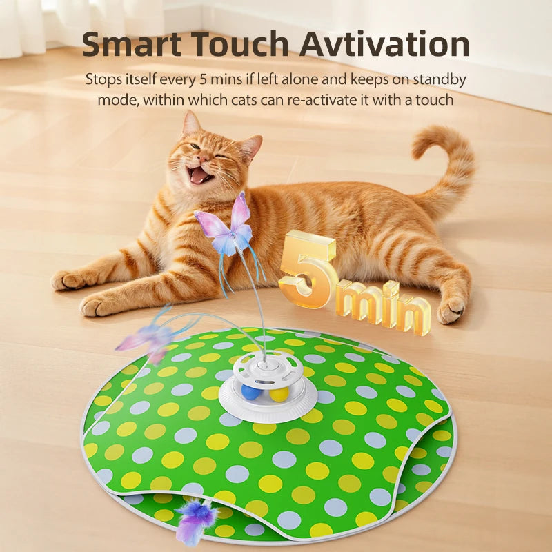 ROJECO Smart Cat Toys Interactive Hide and Seek Cat Toy With Chasing Feather Fluttering Butterfly TrackBalls Kitten Teaser Toy