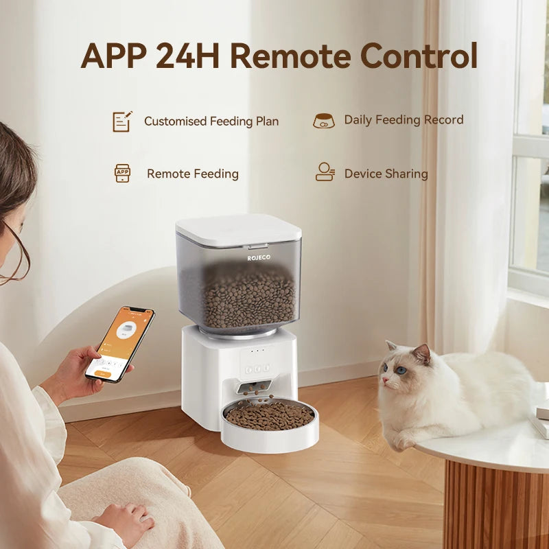 ROJECO 4.5L Automatic Dog Feeder Smart Cat Food Dispenser WIFI APP Remote Control Voice Record Pet Feeder For Cats Dog Supplies