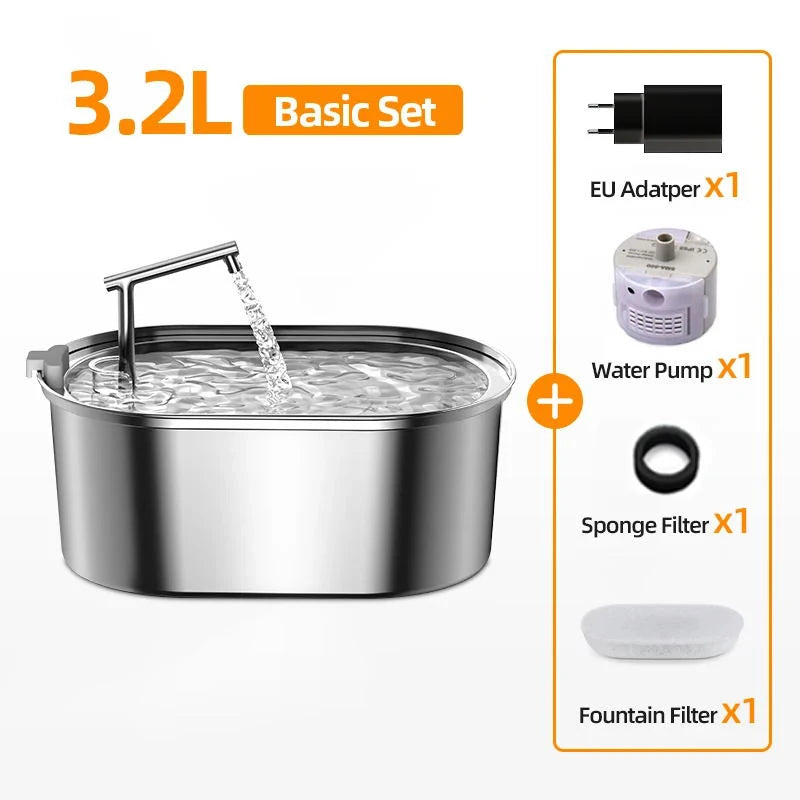 ROJECO Stainless Steel Cat Water Fountain 3.2L Automatic Dog Drinker Drinking Fountain For Cats Pet Water Dispenser Accessories