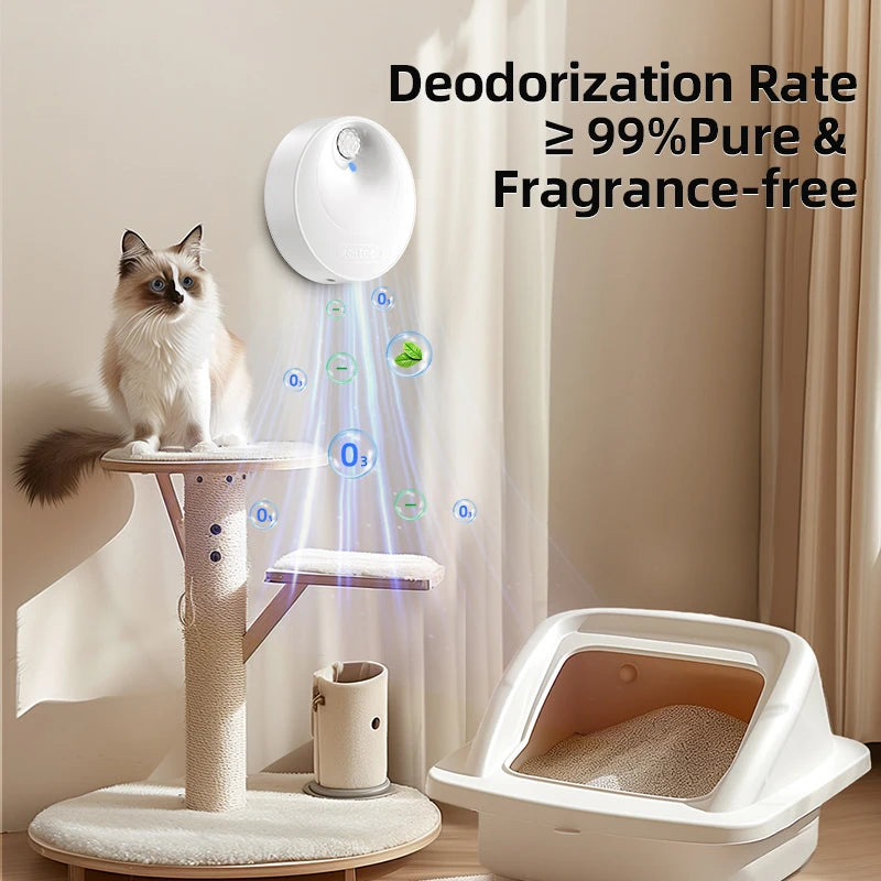 ROJECO Smart Cat Odor Purifier 4000mAh Cat Odor Deodoriser For Cat Litter Box Automatic Pet Toilet Smell Deodorant Purifier