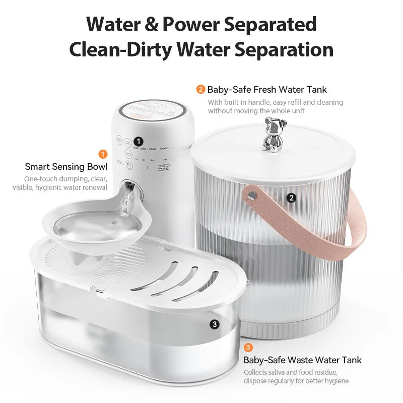 ROJECO Smart Pet Water Fountain 3L Wireless Cat Water Dispenser No Filter Tilting Ultra Silent Automatic Cat Fountain 2600mAh