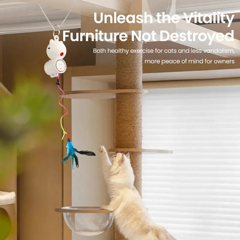 ROJECO Automatic Cat Toys Interactive 2 in 1 Cat Laser Toy With Retractable Hanging Feather Fun Toy For Cats Dogs Pets Kitten