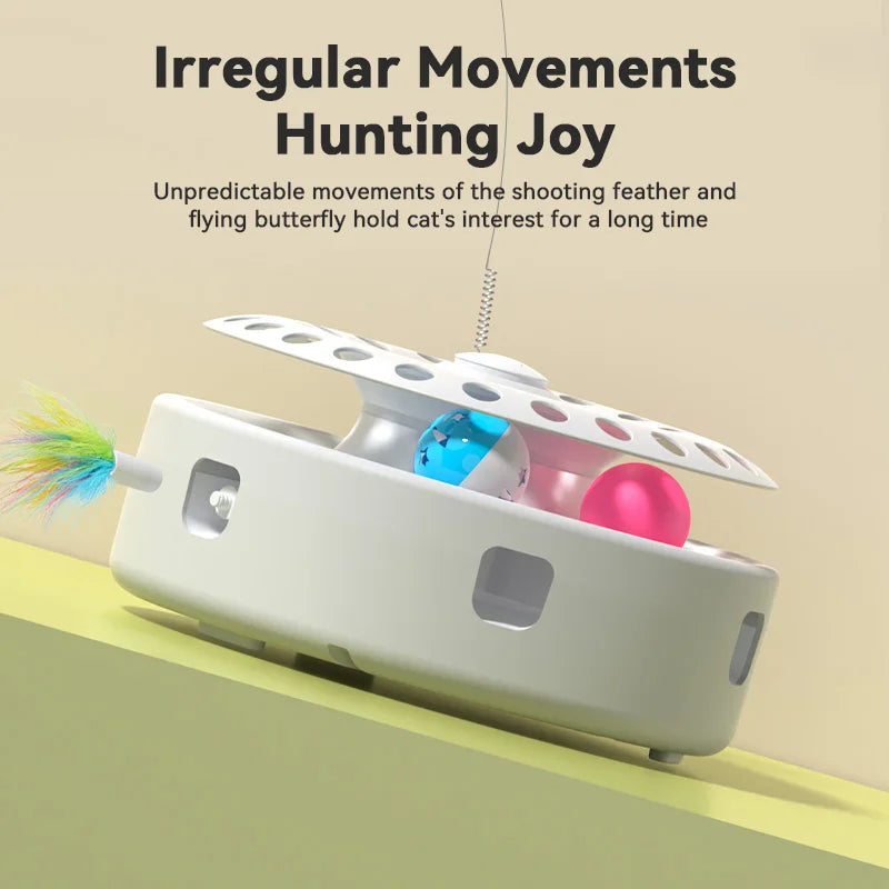 ROJECO Automatic Cat Toys 3 in 1 Wireless Kitten Toy With Cat Teasing Stick Ambush Feather Track Ball Adjustable Interactive Toy