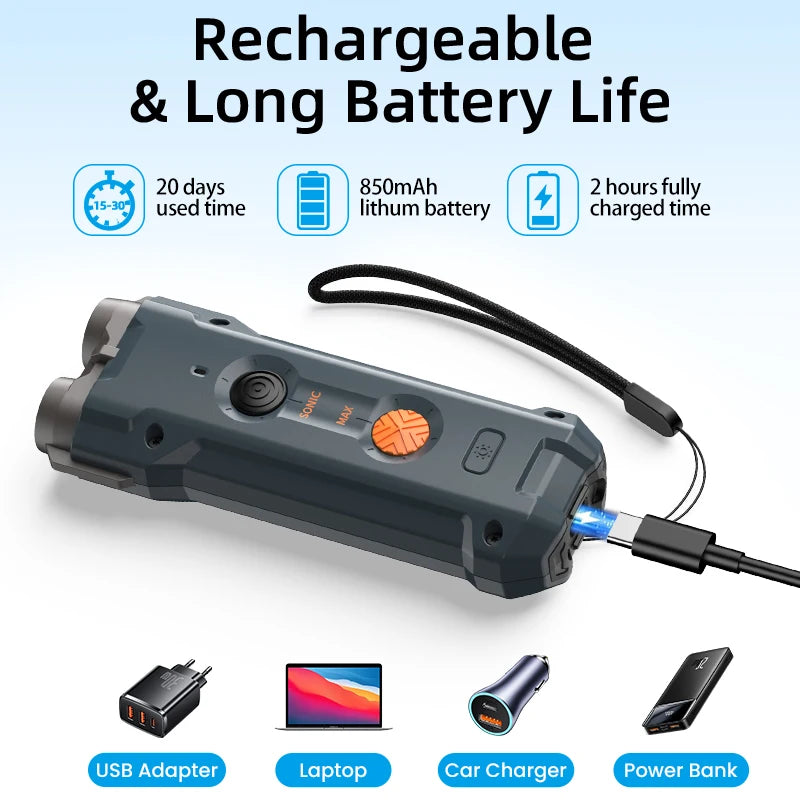 ROJECO Dog Repeller Ultrasonic Dog Alarm Anti Barking Deterrent Device Rechargeable High Power Dogs Repeller With LED Flashlight