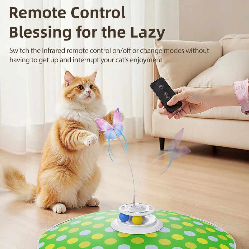 ROJECO Smart Cat Toys Interactive Hide and Seek Cat Toy With Chasing Feather Fluttering Butterfly TrackBalls Kitten Teaser Toy