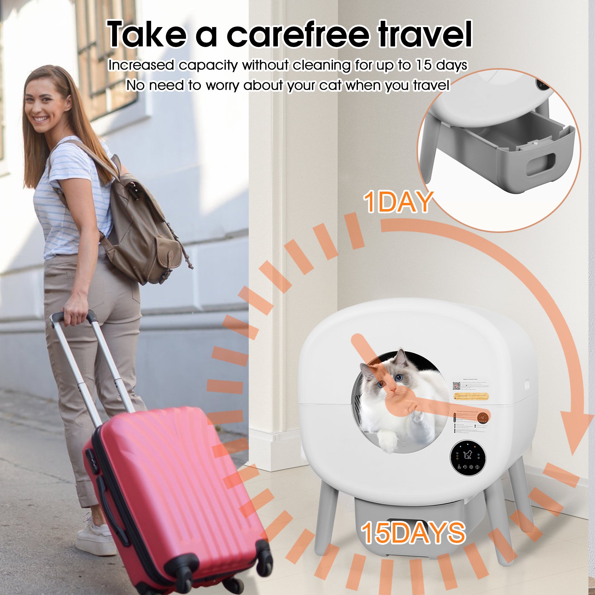 Automatic Smart Cat Litter Box, Large Capacity Self-Cleaning Litter Box