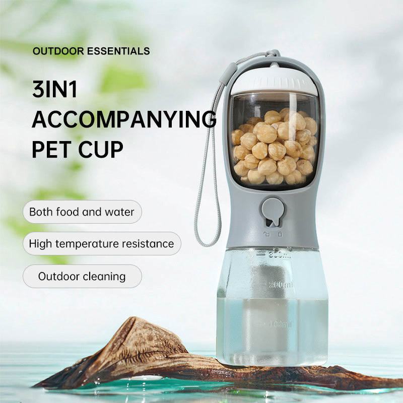 3 in 1 Portable Pet Water Bottle with Food Container and poop bag
