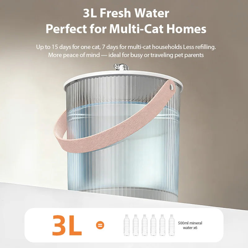 ROJECO Smart Pet Water Fountain 3L Wireless Cat Water Dispenser No Filter Tilting Ultra Silent Automatic Cat Fountain 2600mAh