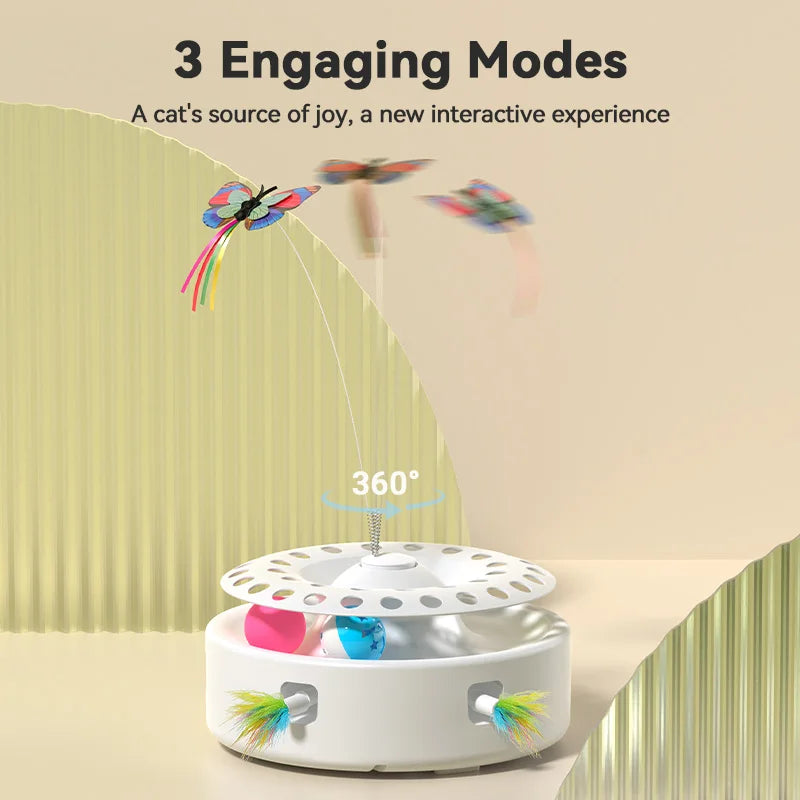 ROJECO Automatic Cat Toys 3 in 1 Wireless Kitten Toy With Cat Teasing Stick Ambush Feather Track Ball Adjustable Interactive Toy