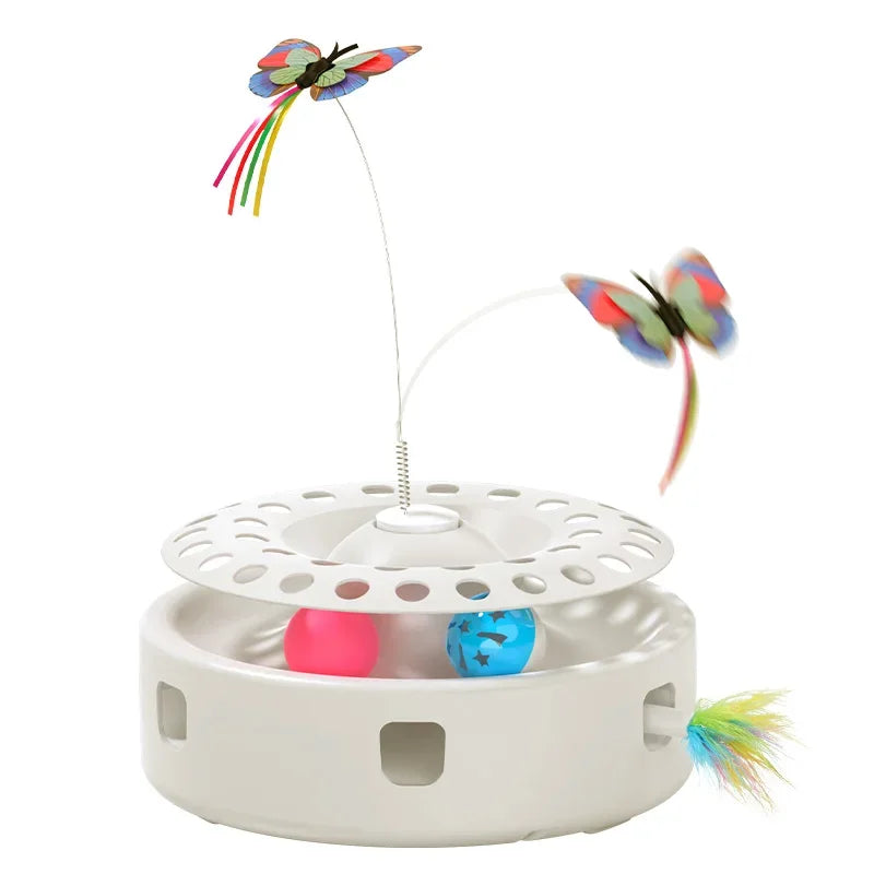 ROJECO Automatic Cat Toys 3 in 1 Wireless Kitten Toy With Cat Teasing Stick Ambush Feather Track Ball Adjustable Interactive Toy