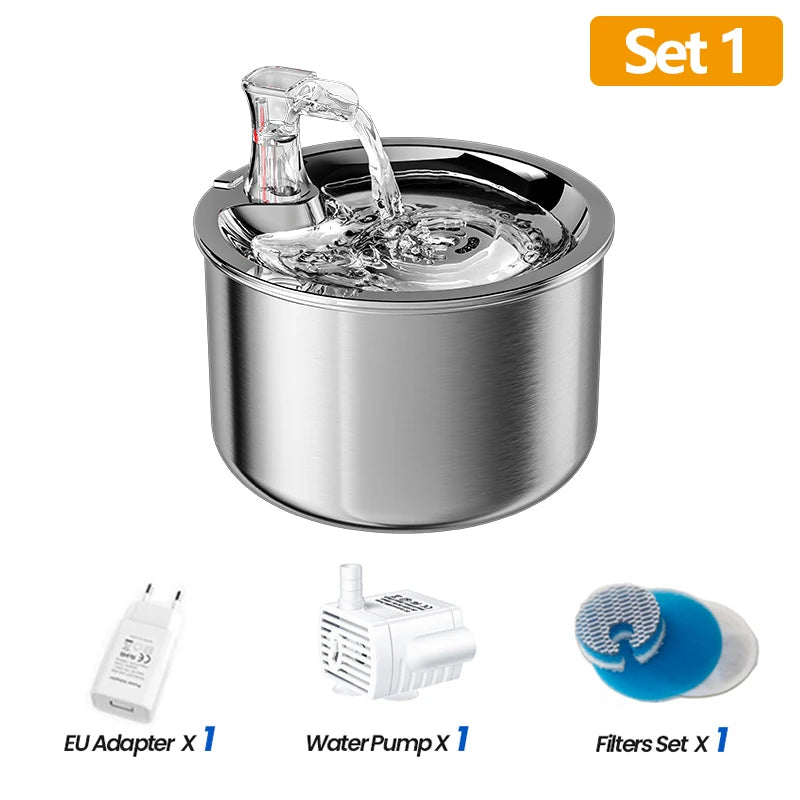 ROJECO Stainless Steel Cat Water Fountain  Automatic Water Dispenser For Cat Dog Pet Smart Motion Sensor Water Purifier Drinker