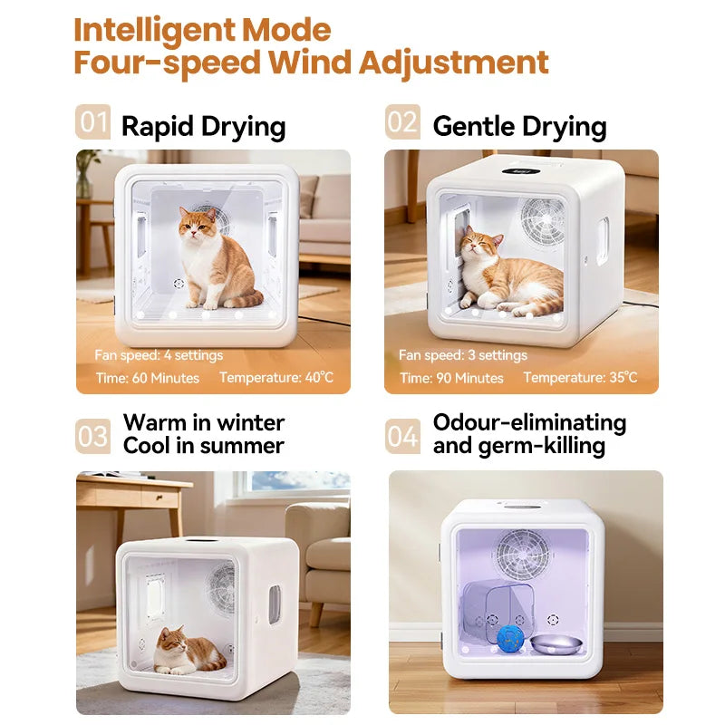 ROJECO Automatic Pet Drying Box 70L Smart Temperature Control Drying Pet Hair Grooming For Dog Cat Dryer 4 Speeds Ultra Quiet