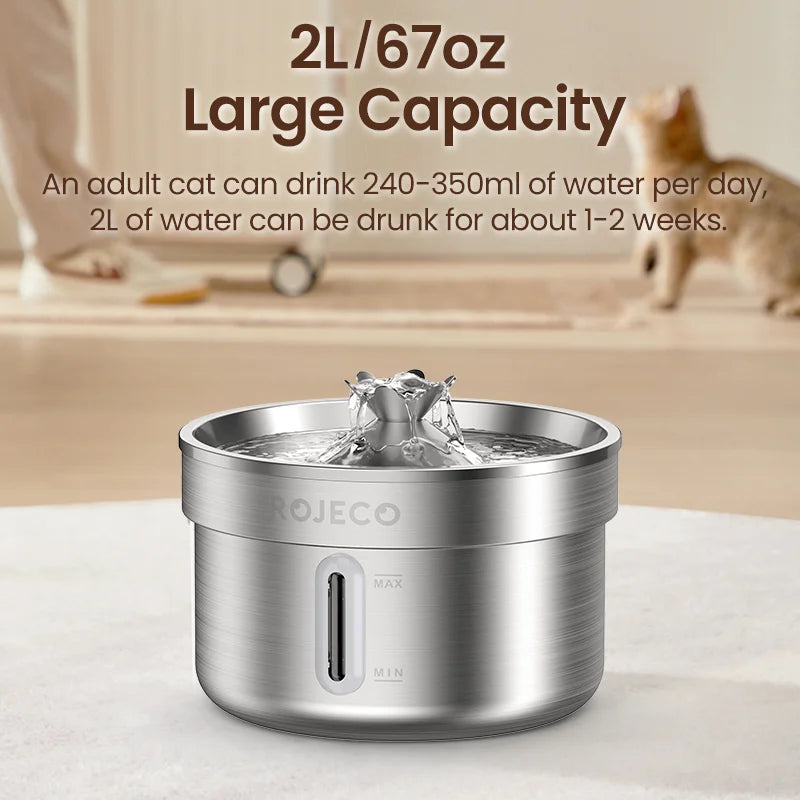 ROJECO Stainless Steel Cat Water Fountain 2L