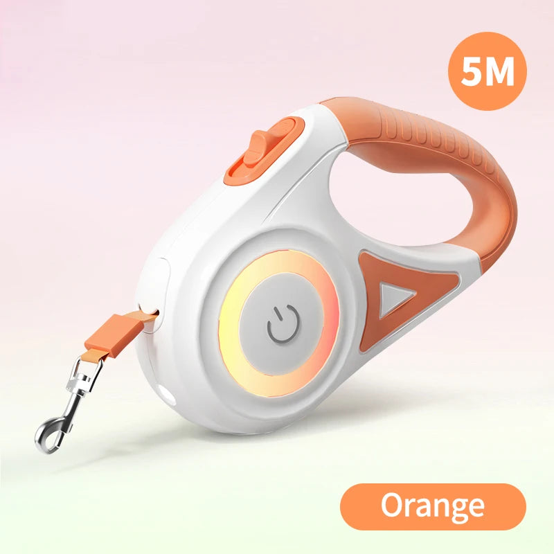 ROJECO 5M Automatic Dog Leash Retractable LED Luminous Leading Fashion Light Straps For Dog Puppy Pet Flexi Walking Running Lead