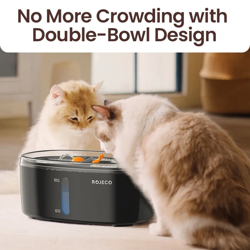 ROJECO Automatic Cat Water Fountain 2.5L Water Dispenser For Multiple Pets Smart Fountain Drinker For Pet Cat Kitten Dual Bowls