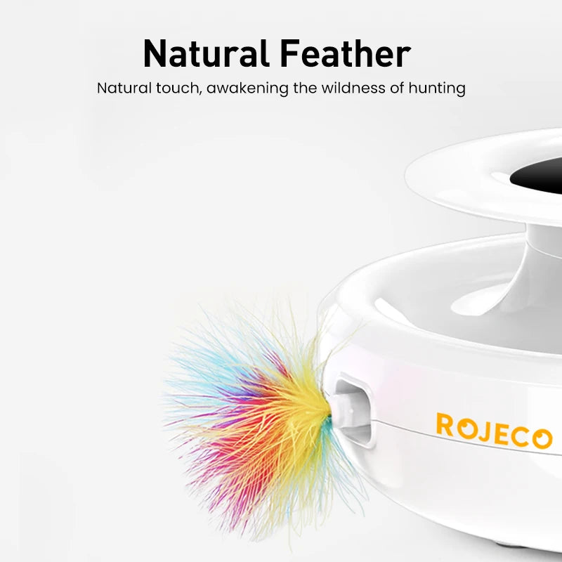 ROJECO 2 In 1 Interactive Electronic Pet Toys Smart Rolling Ball For Cats Rechargeable Feather Duster Cat Toys With Replacement