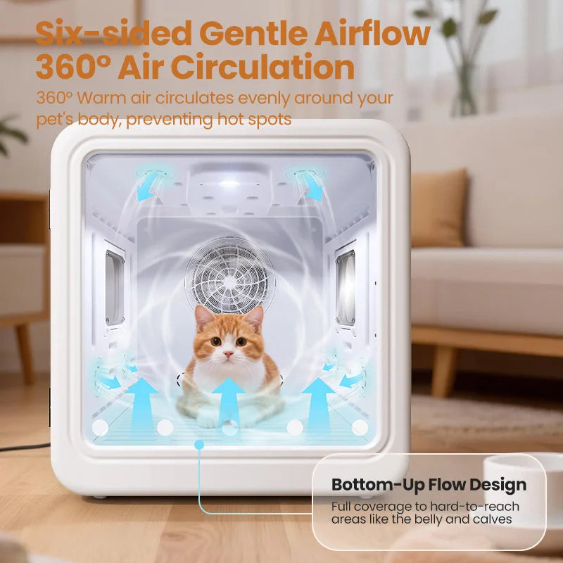 ROJECO Automatic Pet Drying Box 70L Smart Temperature Control Drying Pet Hair Grooming For Dog Cat Dryer 4 Speeds Ultra Quiet