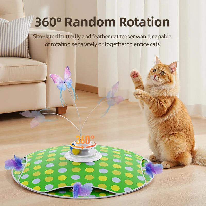 ROJECO Smart Cat Toys Interactive Hide and Seek Cat Toy With Chasing Feather Fluttering Butterfly TrackBalls Kitten Teaser Toy