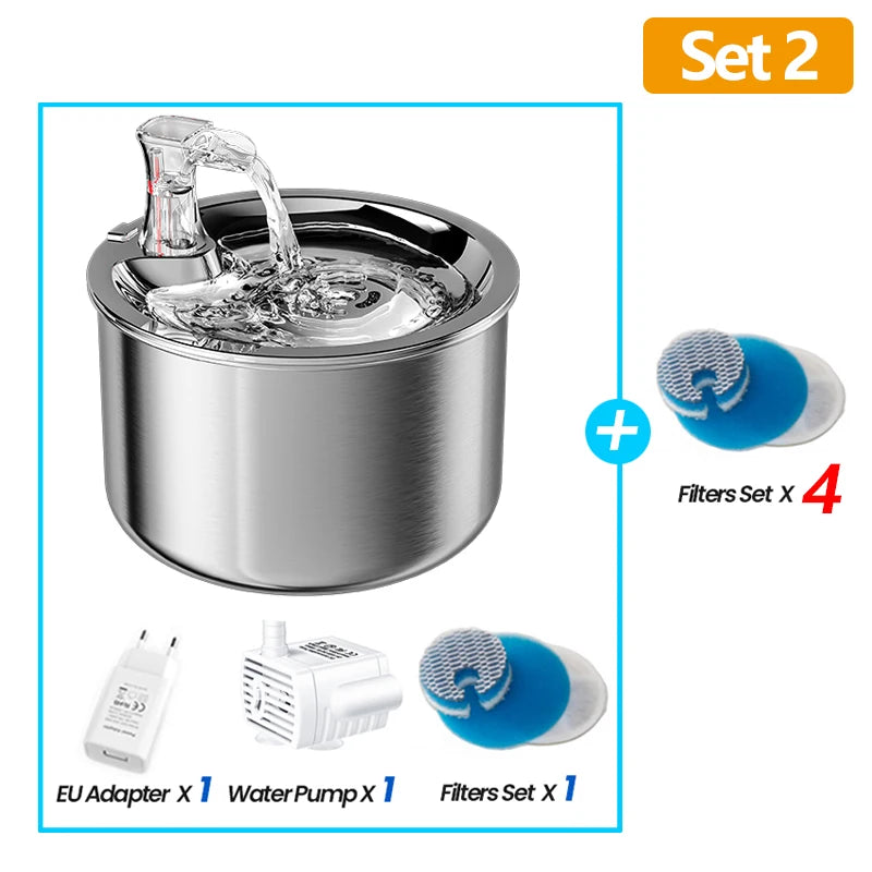 ROJECO Stainless Steel Cat Water Fountain  Automatic Water Dispenser For Cat Dog Pet Smart Motion Sensor Water Purifier Drinker